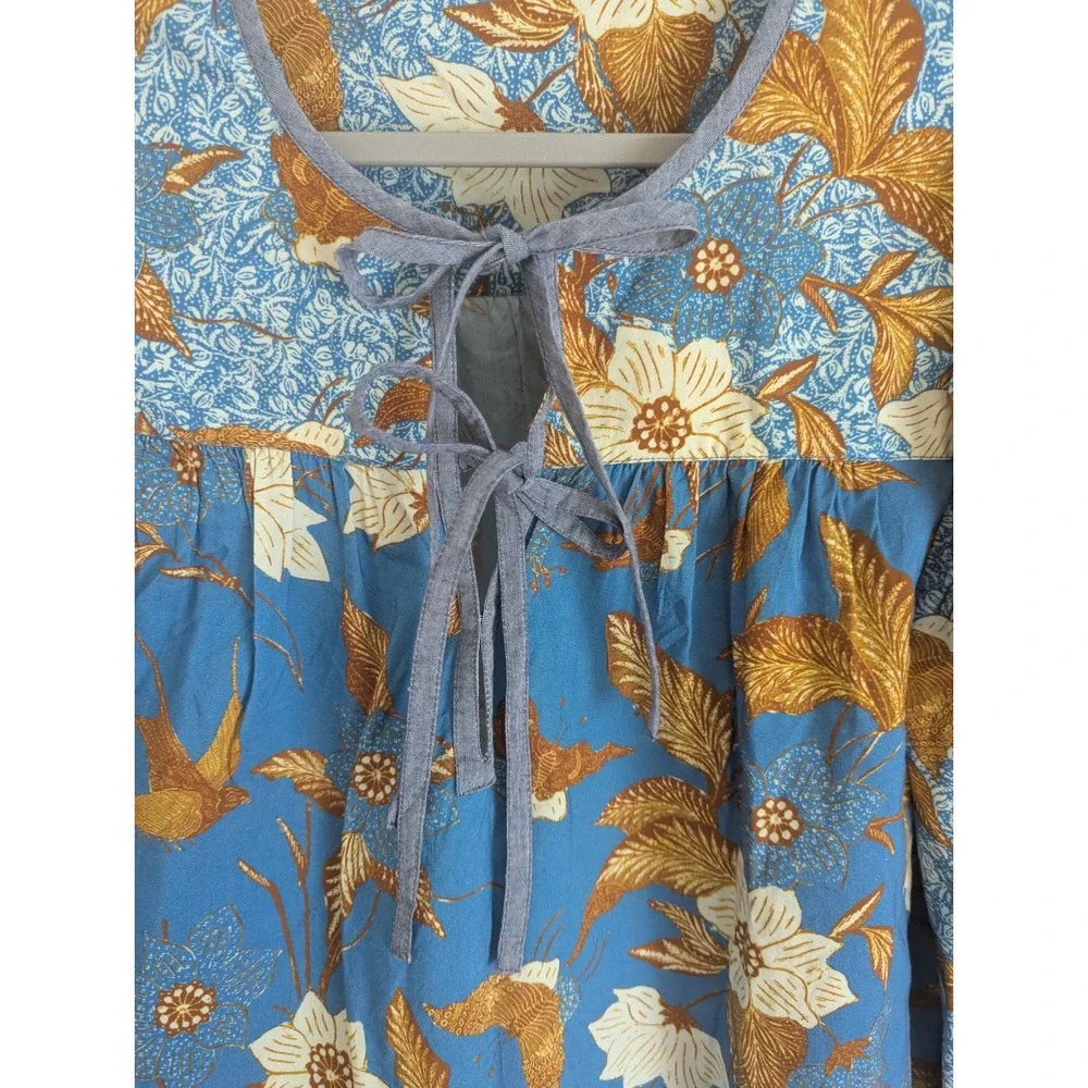 Ulla Johnson Joanie Blouse Size 10 Lapis Blue Floral Puff Sleeve $295